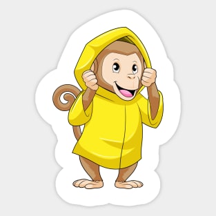 Monkey at Raining with Raincoat Sticker
